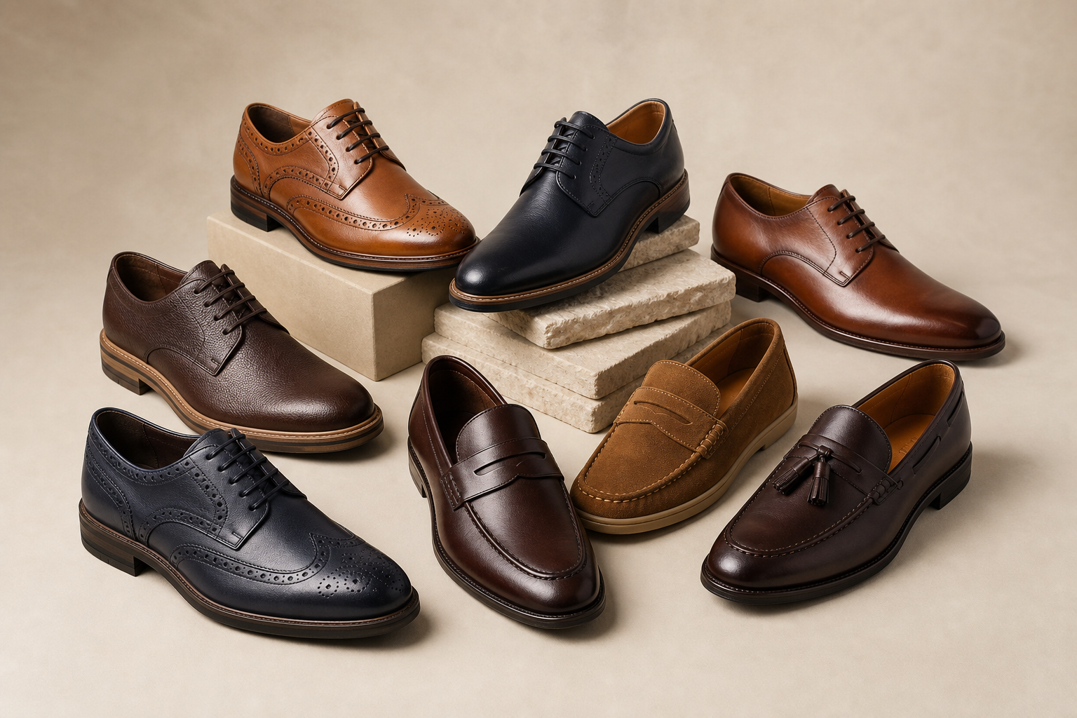 Range of men's leather formal and casual wholesale shoes